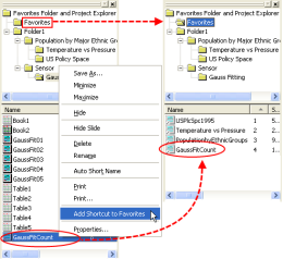 Favorites Folder and Project Explorer Shortcuts